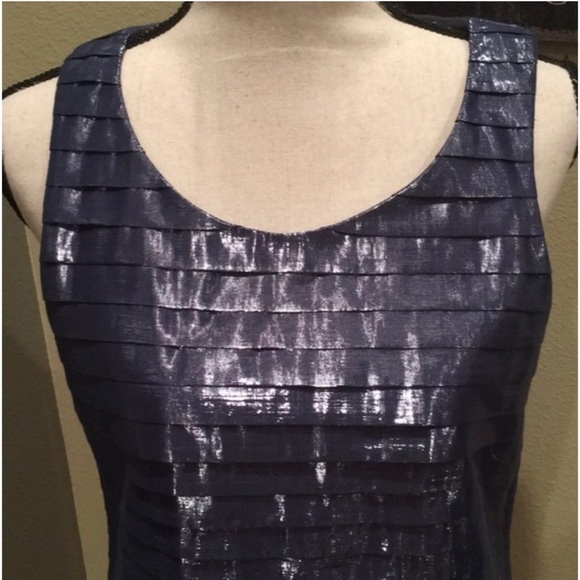 📌 J.Crew Metallic Pleated Cotton Strati Blue Tank Top - Picture 2 of 5